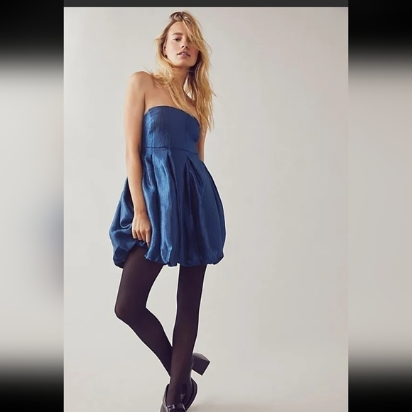 Nwt Free People Krista Mini Strapless Metallic Empire Bubble Hem Cocktail Dress - Picture 4 of 7